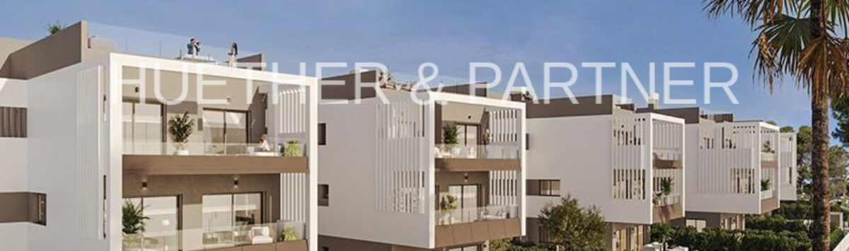 View of the property: Apartment with 3 bedrooms, 3 bathrooms, swimming pool & garden for sale; new build