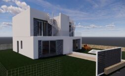 Modern semi-detached house in Llucmajor with roof terrace, spiral staircase, pool and sea view.
