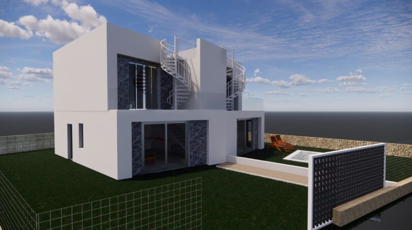 Moderne Doppelhaushälfte in Llucmajor mit Dachterrasse, Wendeltreppe, Pool und Meerblick.