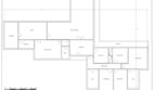 Grundriss des exklusiven Chalets in Es Garrovers mit 5 Schlafzimmern, Wohnbereichen, Küche und Porche.