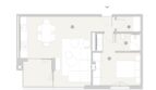 Grundriss eines modernen Apartments in Palma de Mallorca mit Wohnbereich, Küche, Schlafzimmer und Bad.