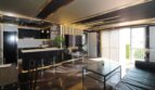 Modernes Wohnzimmer mit offener Küche, LED-Deckenbeleuchtung und Balkon in Duplex-Wohnung, Palma de Mallorca