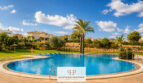 Gemeinschaftspool mit Palme und Liegestühlen im Luxus-Chalet-Komplex in Cala Murada, Mallorca