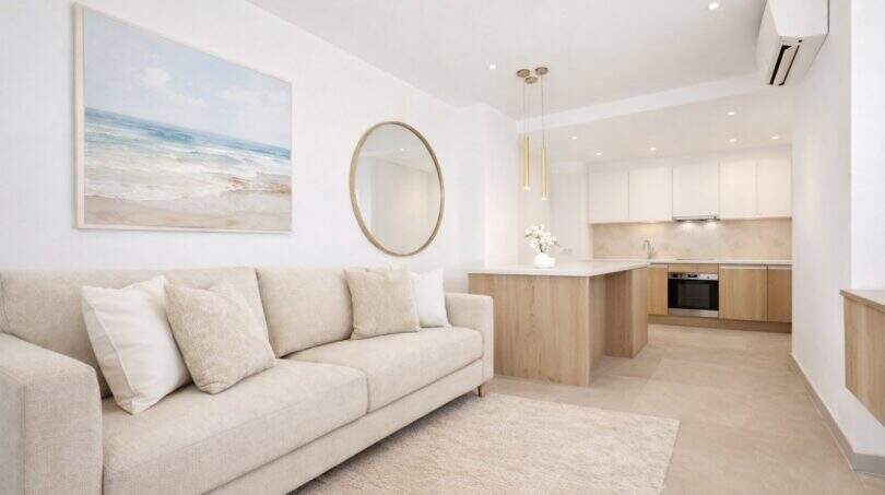Living area and kitchen