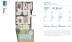 Grundriss Erdgeschoss Bajo A, Bloque 1, 147,80 m², 3 Schlafzimmer, Wohnküche, Terrasse und privatem Pool-Garten, Porto Cristo.