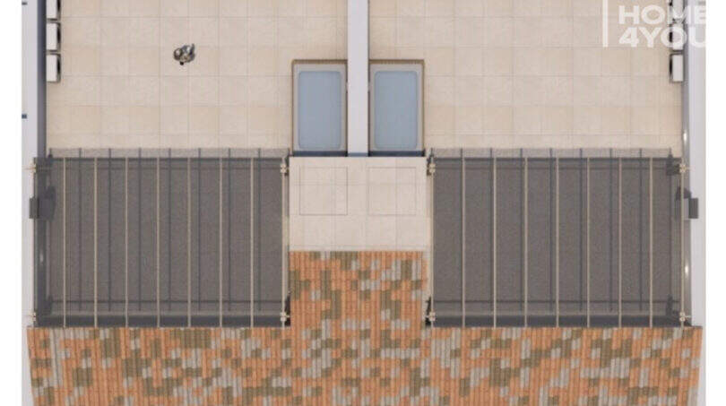 Hausfront mit Balkon, Metallzaun und Ziegelverkleidung – Bauprojekt in S'Alqueria Blanca, 444 m²