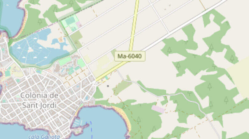Karte zeigt Lage der Finca bei Colònia de Sant Jordi, Mallorca, nahe Ma-6040 und Ses Salines.