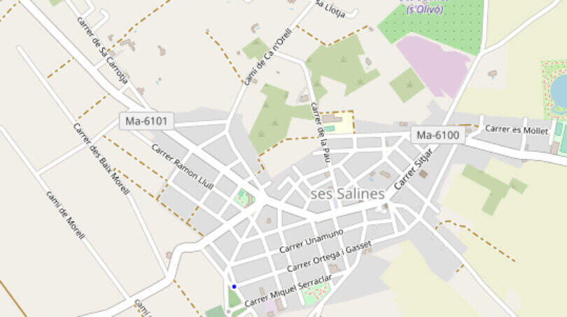 Stadtplan von Ses Salines, Mallorca – Lage der Finca mit Pool in ruhiger Ortsnähe, Ma-6100/-6101.