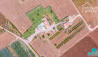 Aerial view Mediterranean finca Sa Pobla: main house, guest house, pool, green space, 24,000 m² property