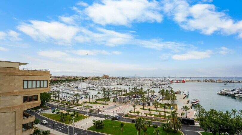 Blick auf den Yachthafen von Palma und die Kathedrale vom Paseo Marítimo, Luxuswohnung in bester Lage