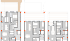 Grundrisse Erdgeschoss, 2.-3. und 5. Obergeschoss des Rohbau-Renditeobjekts in Manacor mit Garage