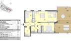 Grundriss EG-Wohnung in Canyamel: 2 Schlafzimmer, Wohnküche, Bad, überdachte Terrasse und großer Garten, 110,77 m² Gesamtfläche.
