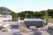 Dachterrasse des Penthouse in Canyamel mit Whirlpool, Loungemöbeln und Meerblick