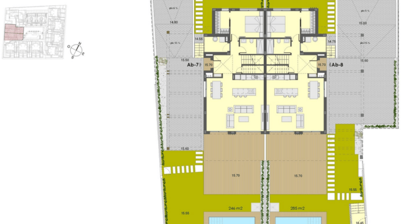 Ground Floor Floor Plan Semi-Detached House Ab-7/Ab-8 with Pool, Terrace and Garden in Cala Ratjada