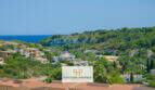 Panoramablick auf Cala Romántica mit Meer, Pinienwald und mediterraner Bebauung in Porto Cristo Novo