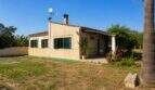 Außenansicht einer mallorquinischen Finca in Lloret de Vistalegre mit grünen Fensterläden und Palme