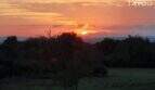 Spectacular sunset over the landscape near Felanitx with mountain panorama, view from the finca terrace.