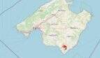 Karte von Mallorca mit Markierung in Ses Salines, Standort des 391m² Baugrundstücks im Süden der Insel.