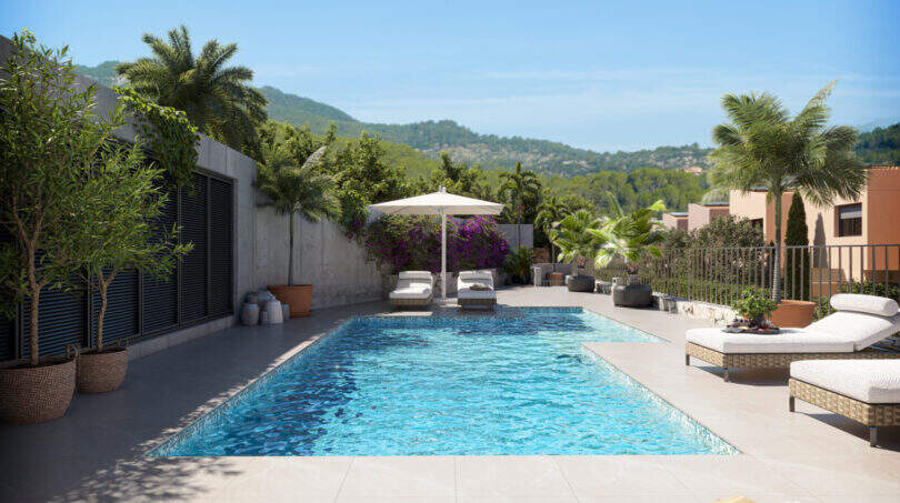 Reihenhaus Esporles: Privater Pool mit Terrasse und Blick auf die Tramuntana-Berge