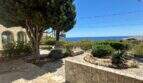 Gepflasterter Garten mit Natursteinmauer, altem Baum und Meerblick der Villa in Cala Murada