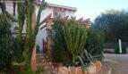 Exterior view of Cala Murada chalet with large cacti, wooden pergola and Mediterranean garden