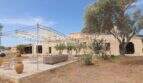 Außenansicht saniertes Mallorca-Landhaus mit Natursteinfassade, Sonnensegel-Terrasse, Outdoor-Sofa und altem Olivenbaum