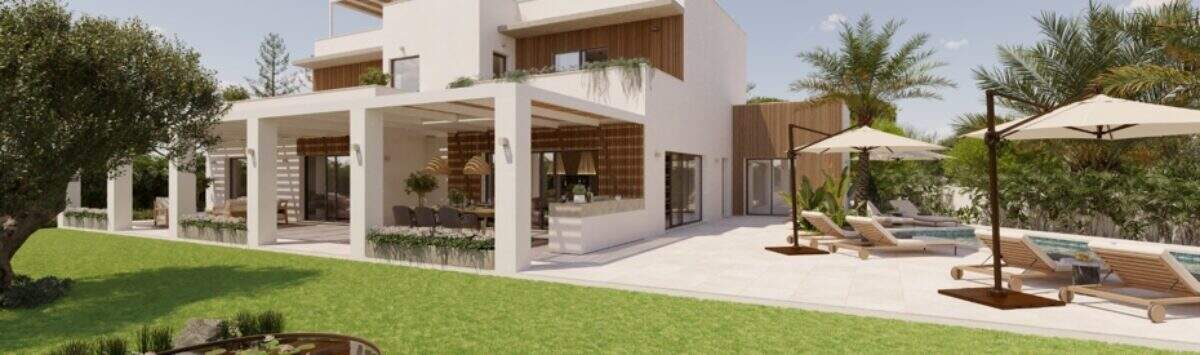 Moderne Designvilla in Cala Murada mit Pool, Sonnenterrasse, Gartenteich und üppiger Bepflanzung