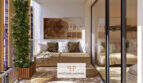 Sonniger Balkon des Penthouse Cor 39 in Palma mit Lounge-Sofa, Bepflanzung und Blick ins elegante Schlafzimmer