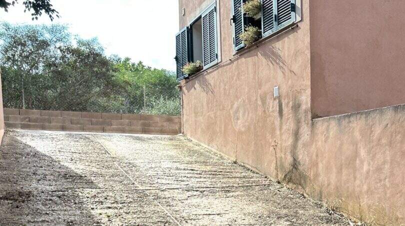 Paved outdoor area with surrounding retaining walls and versatile use possibilities
