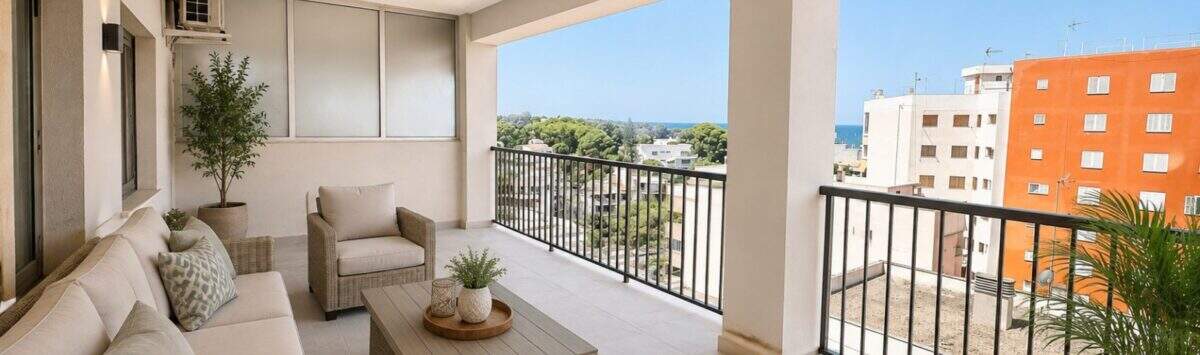 Geräumige Dachterrasse mit Loungemöbeln und Meerblick der 160 m² Wohnung in S'Arenal, Palma de Mallorca