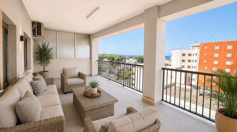 Geräumige Dachterrasse mit Loungemöbeln und Meerblick der 160 m² Wohnung in S'Arenal, Palma de Mallorca