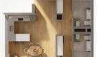3D Floor Plan of a Modern 3-Room New Apartment in Palma with Living Area, Kitchen, and Two Bathrooms.