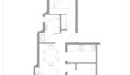 Plano de un apartahotel de 63 m² en Portocolom con 2 dormitorios, sala de estar-comedor y balcones.