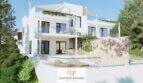 Moderne Neubau-Doppelhaushälfte in Cala d'Or mit Pool, Terrasse und üppiger Begrünung – Außenansicht