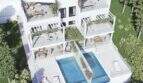 Luftansicht Neubau-Doppelhaushälfte Cala d'Or mit privatem Pool, Terrassen & Dachterrasse, nahe Marina