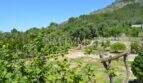 Weitläufiger Garten mit Brunnen, mediterranen Pflanzen und Bergkulisse des Landhauses in Llucmajor