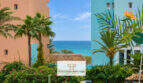 Außenansicht Penthouse Colonia de Sant Jordi, bunte Fassaden mit Wandmural, Palmen und Meerblick unter blauem Himmel