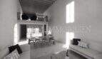 Sala de estar inundada de luz con galería, comedor y zona de cocina abierta de una finca rústica en Sóller.
