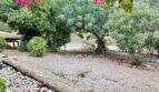Mediterraner Garten der Mallorca-Finca mit Bougainvillea, Olivenbaum, Kiesfläche und dekorativer Tonkugel in Marratxí.