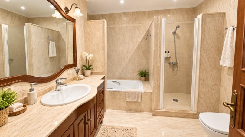 Luxusbadezimmer mit separater Wanne und begehbarer Dusche